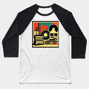 Vinyl Geek Retro Music Records and Tapes Collection Baseball T-Shirt